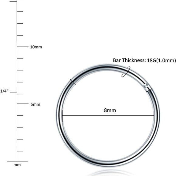 5pcs Stainless Steel Nose Hoop Rings - 18G, 8mm, Multiple Colors for Men Women - Picture 2 of 6